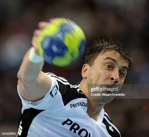 Momir Ilic of Kiel in action during the HBL Bundesliga game between THW Kiel and TSV Hannover-Burgdorf at the Sparkassen arena on February 13, 2013...