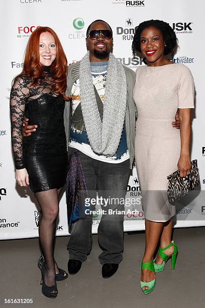 Hollie Howard, fashion designer Stephen Goudeau, and Tracee Beazer attend Nolcha Fashion Week New York 2013 presented by RUSK at Pier 59 Studios on...