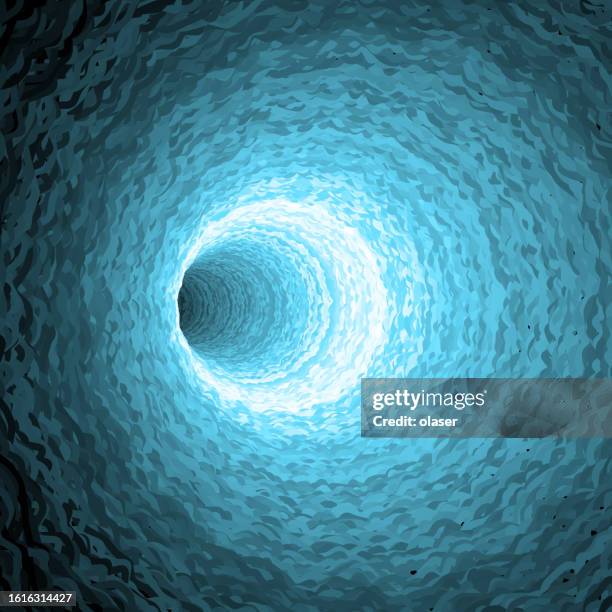 light blue uneven circles forming cave turning left. brightly lit midsection. 3d vector - bright future vector stock illustrations
