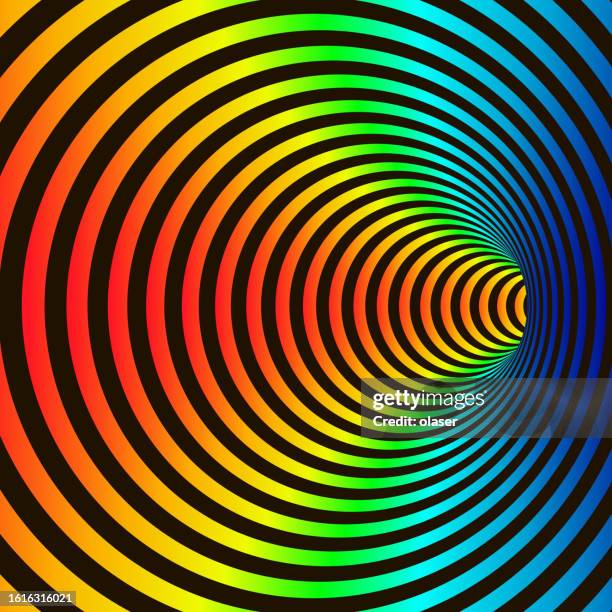 striped circular tunnel turning. rainbow colored with horizontal gradient. 3d vector - road perspective stock illustrations