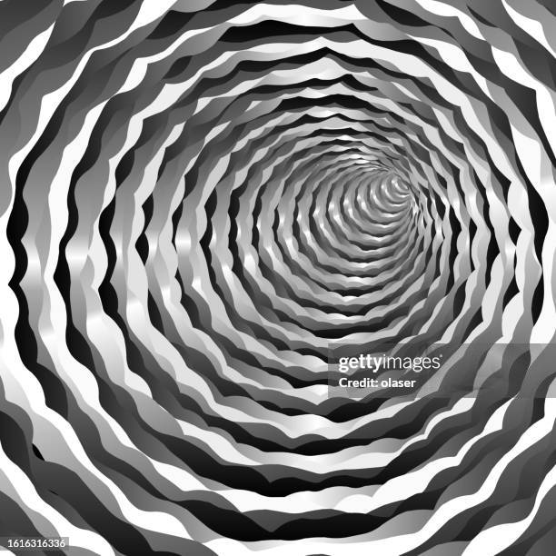 uneven striped circular tunnel into infinity. 3d vector - strange perspective stock illustrations