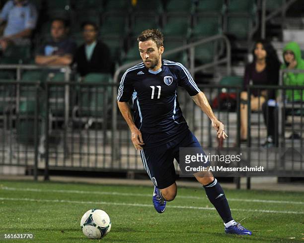 Forward Bobby Convey of Sporting Kansas City runs upfield against DC United February 13, 2013 in the second round of the Disney Pro Soccer Classic in...