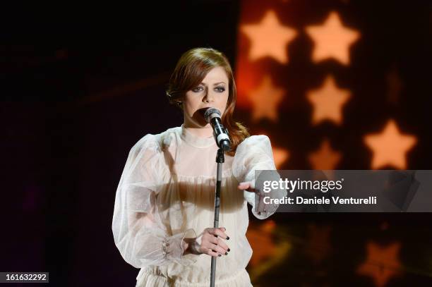 Annalisa Scarrone attend the second night of the 63rd Sanremo Song Festival at the Ariston Theatre on February 13, 2013 in Sanremo, Italy.