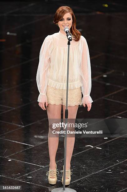 Annalisa Scarrone attend the second night of the 63rd Sanremo Song Festival at the Ariston Theatre on February 13, 2013 in Sanremo, Italy.