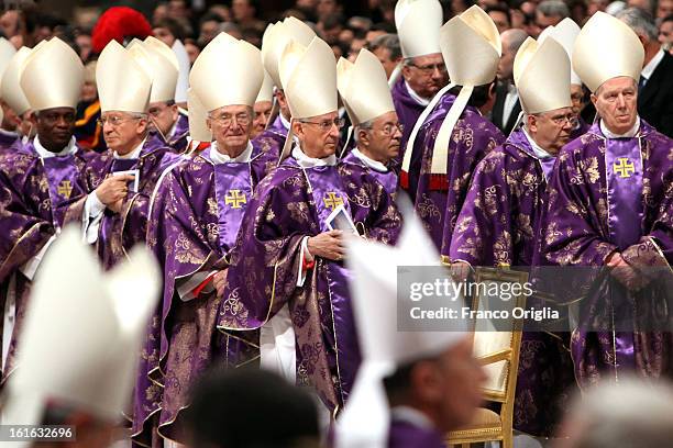 Cardinals attend the Ash Wednesday service held by Pope Benedict XVI at St. Peter's Basilica on February 13, 2013 in Vatican City, Vatican. Ash...