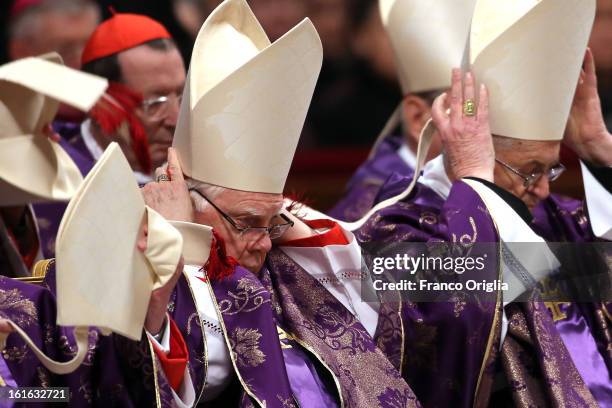Archbishop emeritus of Boston Cardinal Bernard Law attends the Ash Wednesday service held by Pope Benedict XVI at St. Peter's Basilica on February...