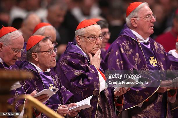 Cardinals attend the Ash Wednesday service held by Pope Benedict XVI at St. Peter's Basilica on February 13, 2013 in Vatican City, Vatican. Ash...