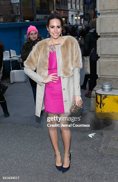 Louise Roe arrives backstage at the Marchesa Fall 2013 fashion show during Mercedes-Benz Fashion Week at The New York Public Library on February 13,...