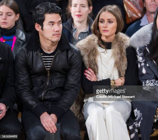 Designer Joseph Altuzarra and TV personality Olivia Palermo attend Philosophy By Natalie Ratabesi during fall 2013 Mercedes-Benz Fashion Week on...
