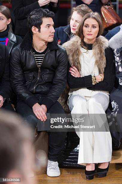 Designer Joseph Altuzarra and TV personality Olivia Palermo attend Philosophy By Natalie Ratabesi during fall 2013 Mercedes-Benz Fashion Week on...