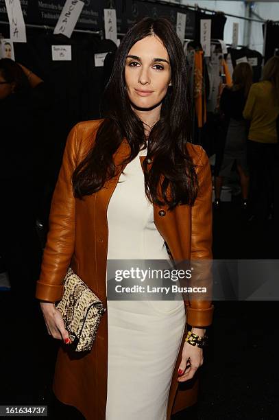 Actress Paz Vega poses backstage at the Michael Kors Fall 2013 fashion show during Mercedes-Benz Fashion Week at The Theatre at Lincoln Center on...