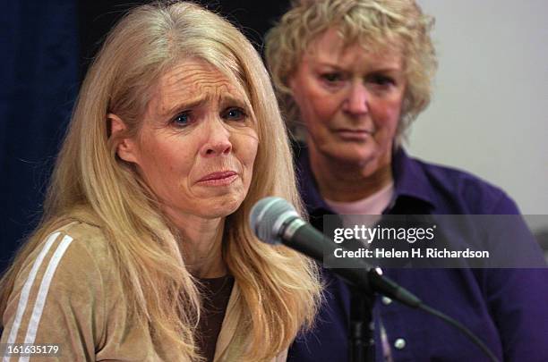 Annette Tillemann-Dick, left, wife of Timber Dick addresses the media <cq>. Next to her is Nancy Dick <cq> mother of Timber Dick. She also was...