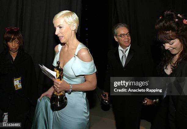 Annie Lennox and Howard Shore and Fran Walsh are photographed at the 76th Annual Academy Awards after winning the Oscar for Best Song in "Lord of the...