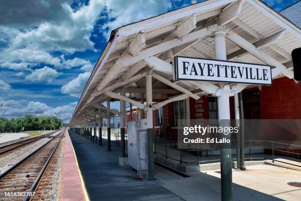 fayetteville train station tracks - fayetteville north carolina stock pictures, royalty-free photos & images
