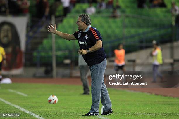 El director tcnico del Fluminense FC, Rodrigo Caetano, da instrucciones a su equipo durante el encuentro de Copa Bridgestone Libertadores 2013 en el...