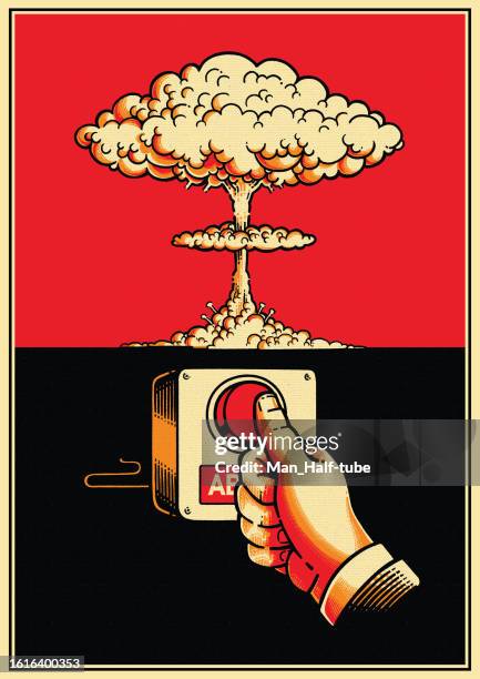 nuclear explosion, mushroom cloud anti-nuclear war poster - nuclear weapon stock illustrations