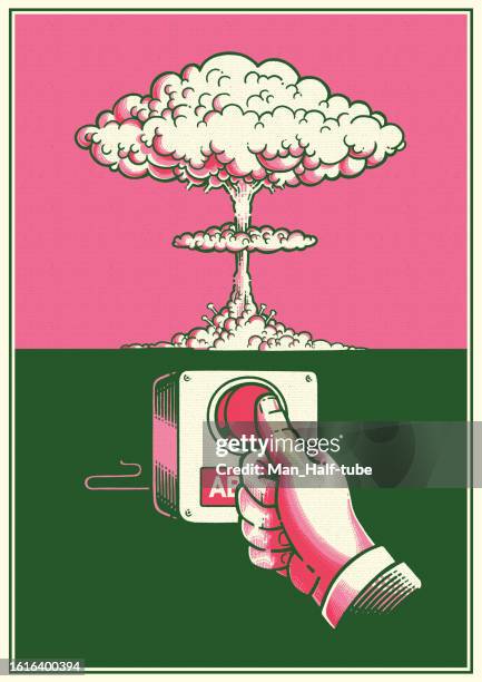 nuclear explosion, mushroom cloud anti-nuclear war poster - atomic bomb stock illustrations