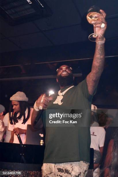 Rap artist Rick Ross performs during Rick Ross Live Performance Party at VIP Room Saint Tropez on August 14, 2023 in Saint Tropez, France.