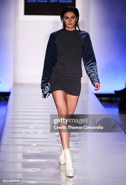 Model walks the runway at Junk Food Art House and Sony Pictures presents "Le Look Smurfette" at STYLE360 presented by Conair Fashion Pavilion on...