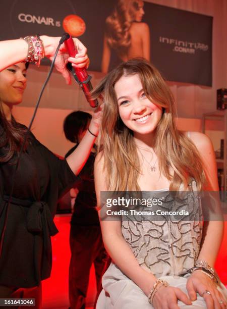 Actress Lenay Dunn attends Voz and Maison de LaCour Fashion Show at STYLE360 presented by Conair Fashion Pavilion on February 13, 2013 in New York...