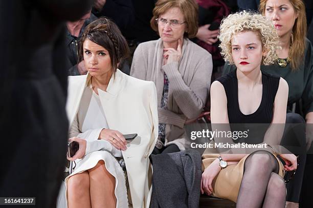 Miroslava Duma and actress Julia Garner attend Philosophy By Natalie Ratabesi during fall 2013 Mercedes-Benz Fashion Week on February 13, 2013 in New...