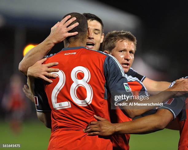 Forward Taylor Morgan of Toronto FC rcelebrates after scoring a second period goal against Orlando City February 13, 2013 in the second round of the...