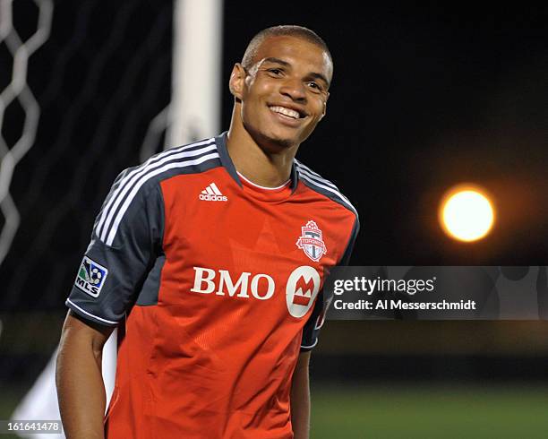 Forward Taylor Morgan of Toronto FC smiles after socring against Orlando City February 13, 2013 in the second round of the Disney Pro Soccer Classic...