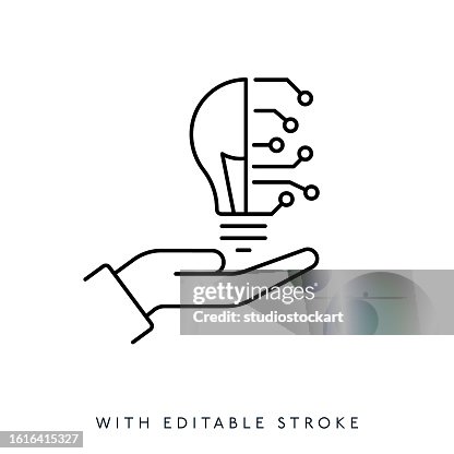 Artificial intelligence, hand line icon.Editable Stroke Artificial intelligence, hand line icon.Editable Stroke