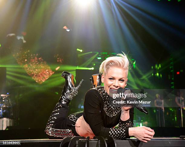 Nk performs during "The Truth About Love" tour opener at US Airways Center on February 13, 2013 in Phoenix, Arizona.