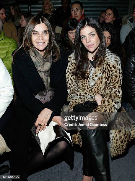 Carine Roitfeld and Julia Restoin Roitfeld attend the Proenza Schouler fall 2013 fashion show during Mercedes-Benz Fashion Week on February 13, 2013...