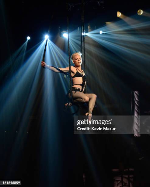 Nk performs during "The Truth About Love" tour opener at US Airways Center on February 13, 2013 in Phoenix, Arizona.