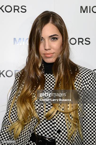 Amber Le Bon backstage at the Michael Kors Fall 2013 fashion show during Mercedes-Benz Fashion Week at The Theatre at Lincoln Center on February 13,...