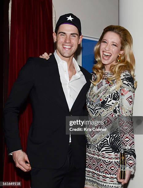 Chad White and Melissa Bolona pose for a photo during the Gents Launch Party during Fall 2013 Mercedes-Benz Fashion Week at Gramercy Park Hotel on...
