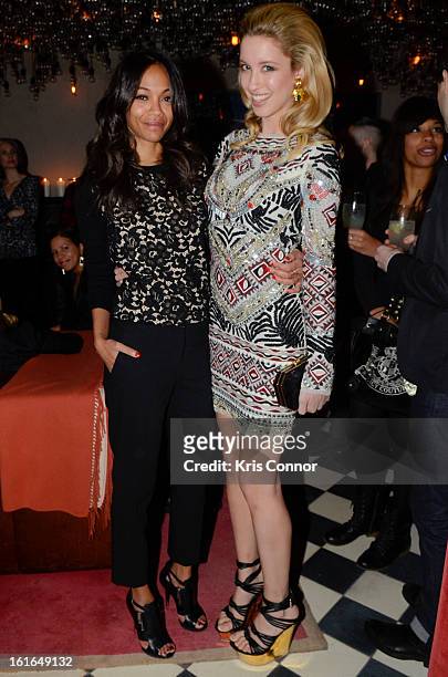 Zoe Saldana and Melissa Bolona pose for a photo during the Gents Launch Party during Fall 2013 Mercedes-Benz Fashion Week at Gramercy Park Hotel on...