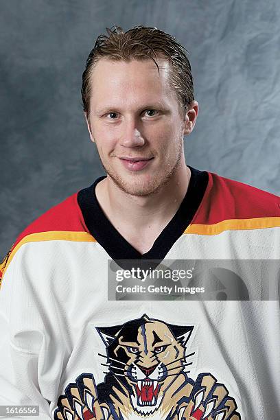 Hannes Hyvonen of the Florida Panthers poses for a portrait on September 1, 2002 at National Car Rental Center in Sunrise, Florida.
