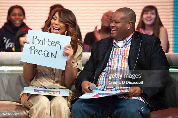 Tamar Braxton and husband Vincent Herbert visit BET's '106 & Park' at BET Studios on February 13, 2013 in New York City.