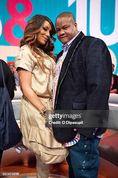 Tamar Braxton and husband Vincent Herbert visit BET's '106 & Park' at BET Studios on February 13, 2013 in New York City.