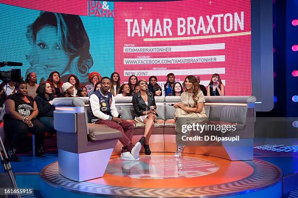 Shorty Da Prince, Miss Mykie, and Tamar Braxton visit BET's '106 & Park' at BET Studios on February 13, 2013 in New York City.