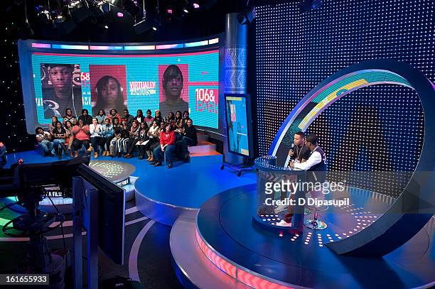 Bow Wow and Shorty Da Prince host BET's '106 & Park' at BET Studios on February 13, 2013 in New York City.