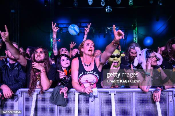 Heavy metal fans enjoy the music at Bloodstock Open Air Festival 2023 at Catton Hall on August 12, 2023 in Derby, England.
