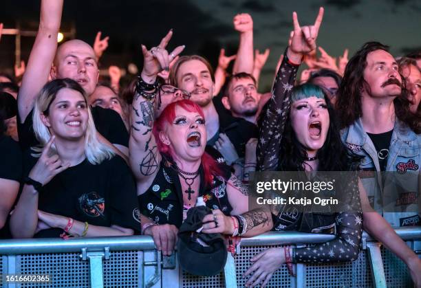 Heavy metal fans attend Bloodstock Open Air Festival 2023 at Catton Hall on August 11, 2023 in Derby, England.