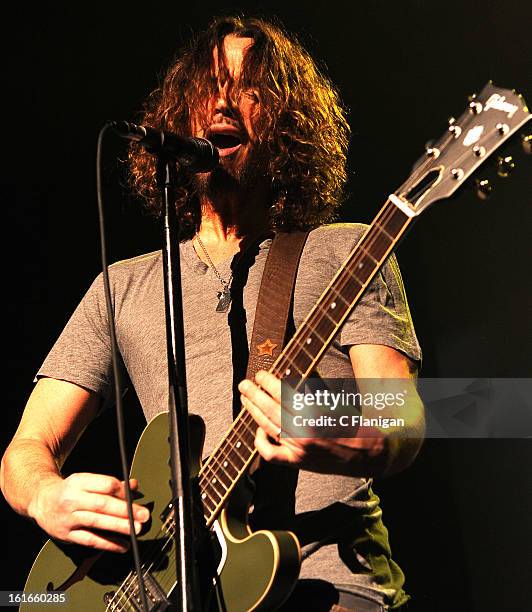 Musician Chris Cornell of Soundgarden performs at The Fox Theatre on February 12, 2013 in Oakland, California.