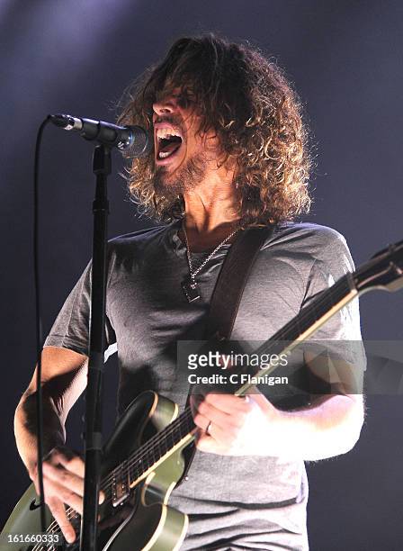 Musician Chris Cornell of Soundgarden performs at The Fox Theatre on February 12, 2013 in Oakland, California.