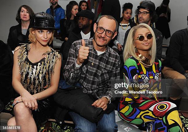 Leigh Lezark, Terry Richardson and Kat Graham attend Jeremy Scott during Fall 2013 MADE Fashion Week at Milk Studios on February 13, 2013 in New York...