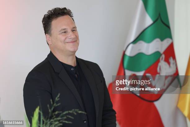 August 2023, North Rhine-Westphalia, Duesseldorf: Fashion designer Guido Maria Kretschmer from Hamburg at the award ceremony of the State Order of...