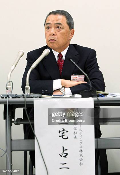 Senji Miyake, president of Kirin Holdings Co., speaks during a news conference at the Tokyo Stock Exchange in Tokyo, Japan, on Thursday, Feb. 14,...