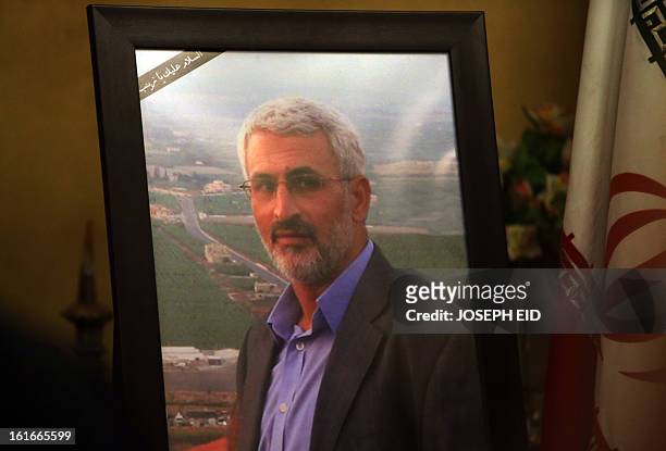 Framed picture of assassinated Revolutionary Guards commander and Head of the Iranian Commission for the reconstruction of Lebanon, Hessam...