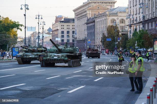 Preparation for the ''parade'' of destroyed Russian armour on Khreshchatyk, the central street of Kyiv, August 21, 2023. The exposition will open on...