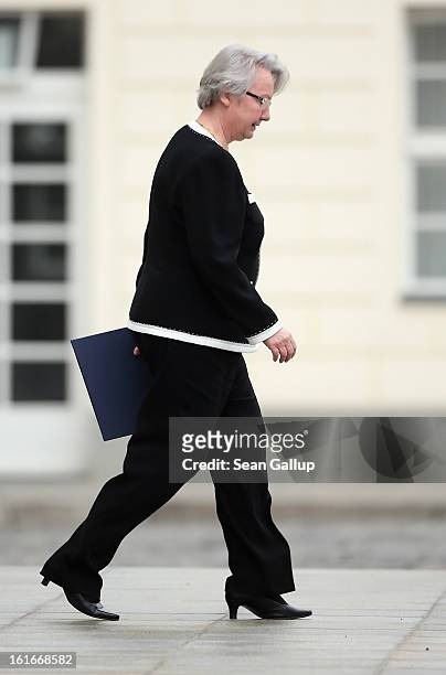 Outgoing Education Minister Annette Schavan departs from Bellevue Palace after she received her official discharge from German President Joachim...
