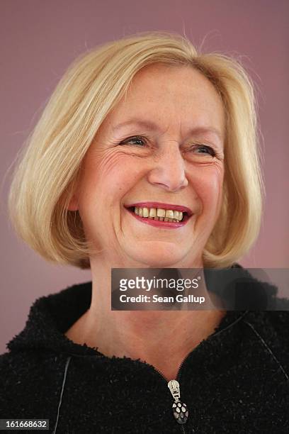 Incoming German Education Minister Johanna Wanka smiles after receiving her appointment papers from German President Joachim Gauck at Bellevue Palace...